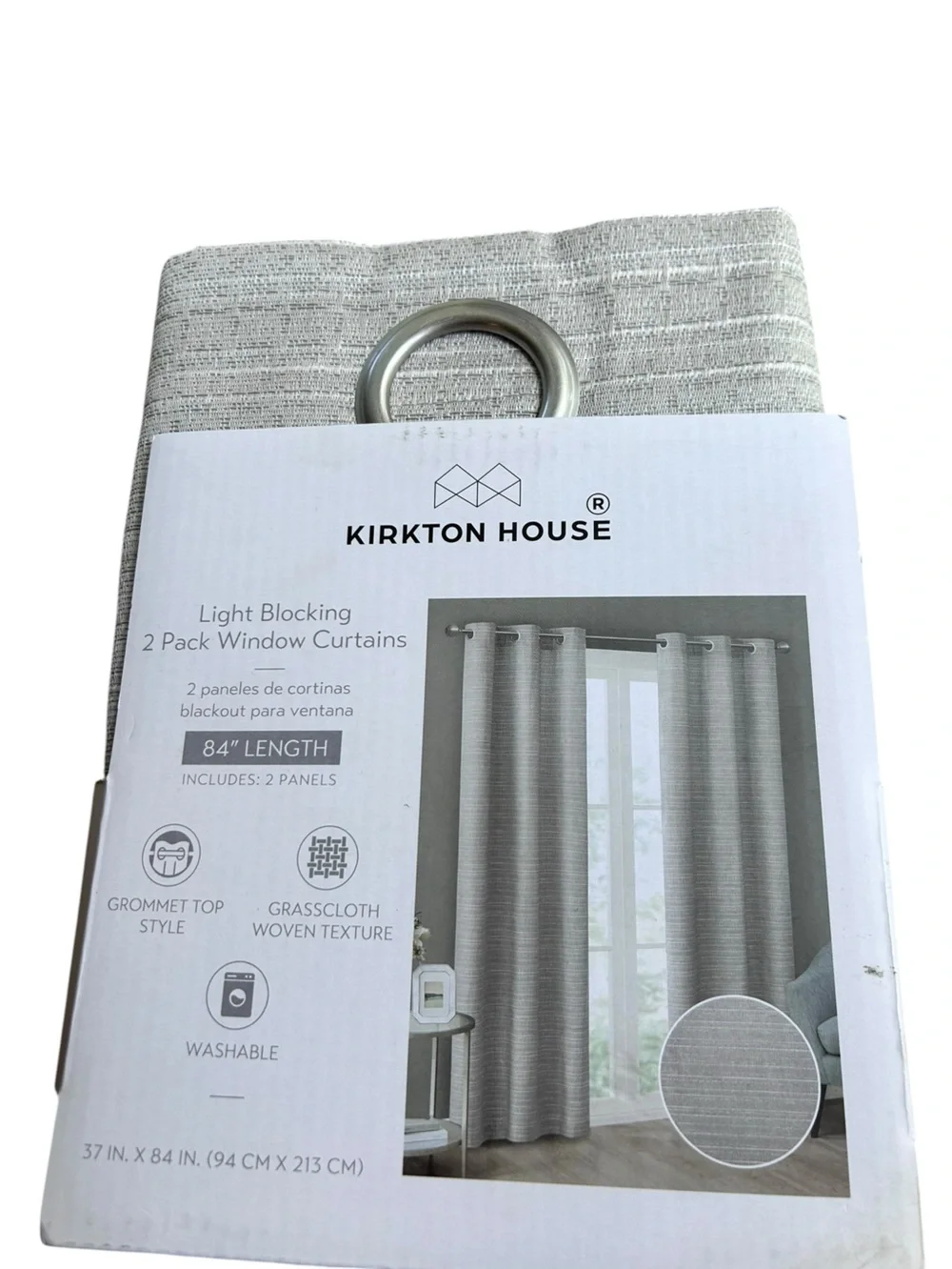 Kirkton New Grasscloth Blackout Curtains 2 Panels 37 X 84” Beige Woven Texture